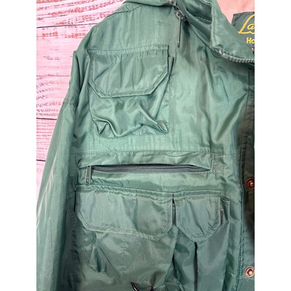 Mens VTG Hodgman Lakestream Fish Waterproof Raincoat Green Pocket Hood Wading L - Picture 5 of 10